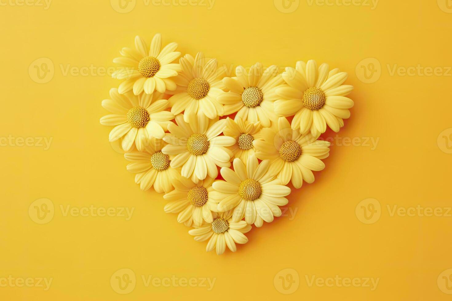 AI generated Yellow Heart Shaped By Yellow Daisies Over Yellow Background. AI Generated photo