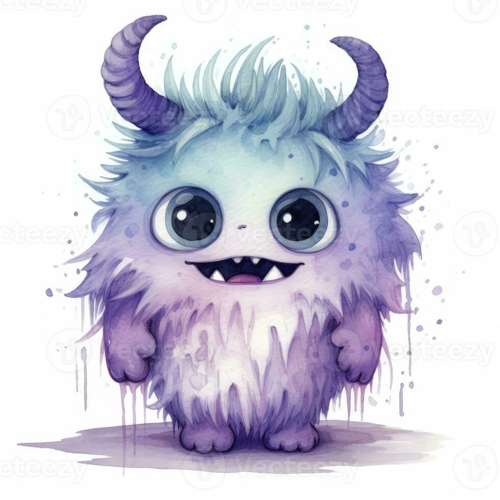 AI generated Watercolor cute monster on white background. AI Generated photo