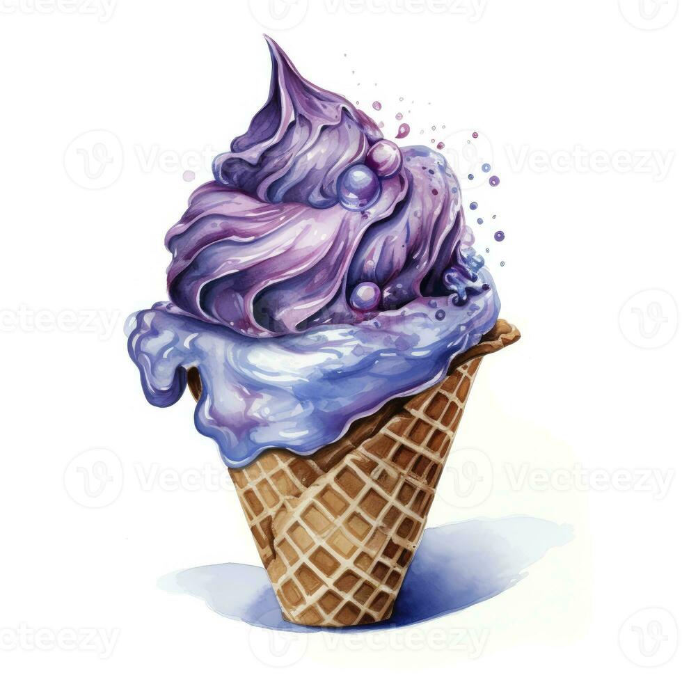 AI generated Watercolor ice cream in a waffle cone. AI Generated photo