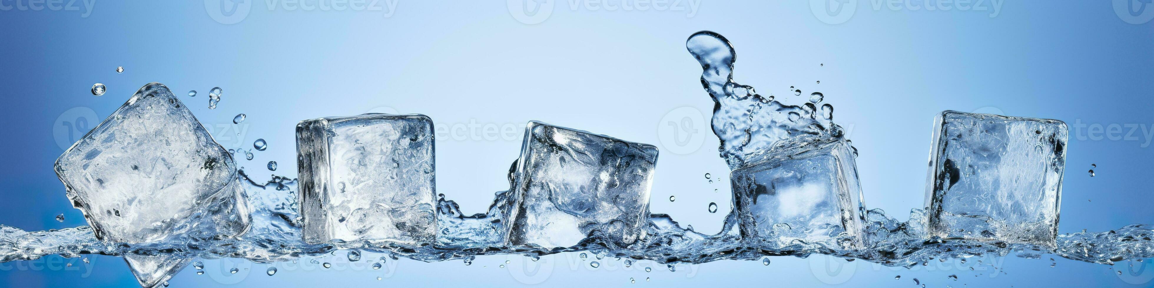 AI generated Pieces of ice and water on blue background. Generative AI photo
