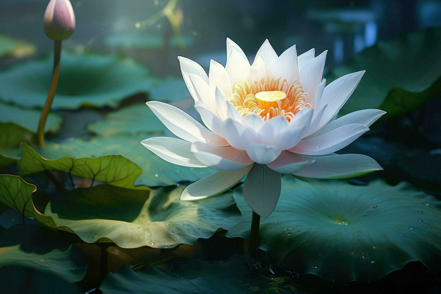 AI generated Lotus flower ,Beautiful lotus flower on water with bokeh ...