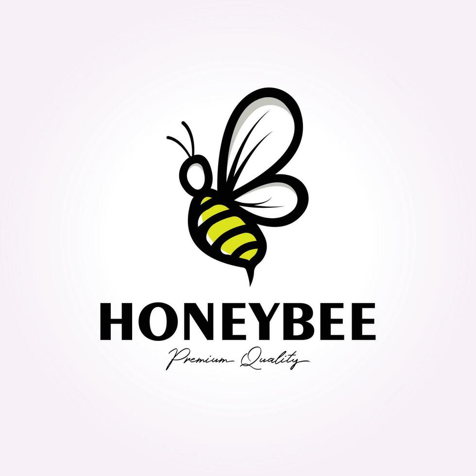 flying bee logo icon design, vintage vector honey bee template illustration