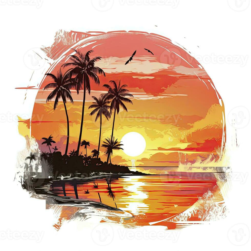 AI generated Tropical sunset for t-shirt design. AI Generated photo