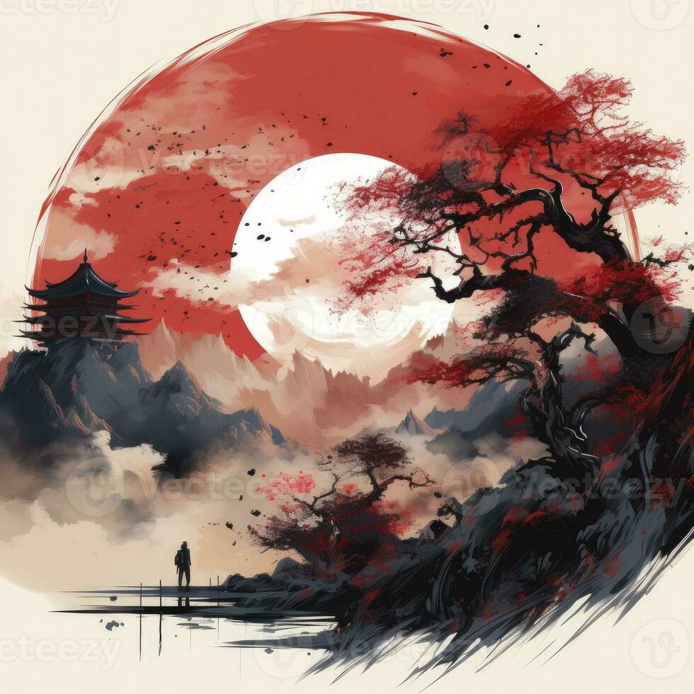 AI generated Chinese ink painting. T-shirt Design. AI Generated photo