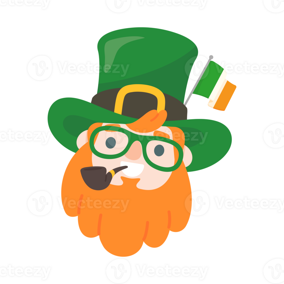 Cartoon man with long beard drinking beer celebrates St. Patrick's Day. png