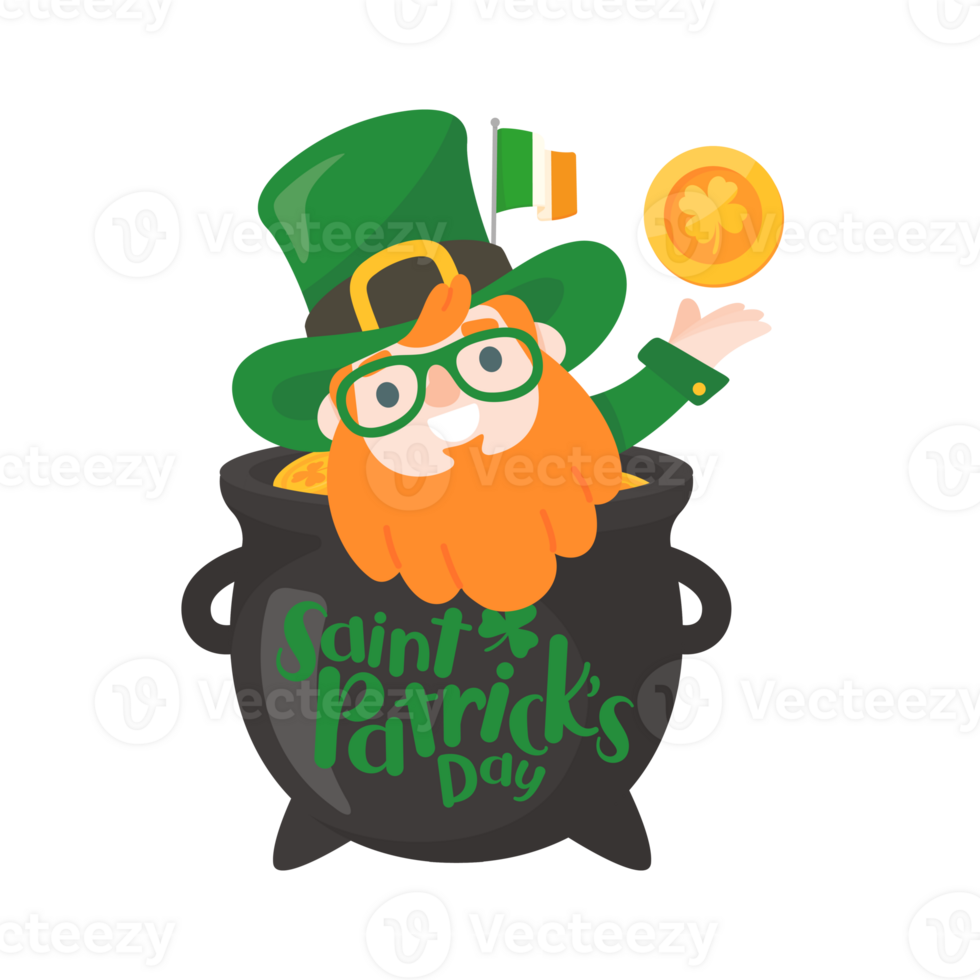 Cartoon man with long beard drinking beer celebrates St. Patrick's Day. png