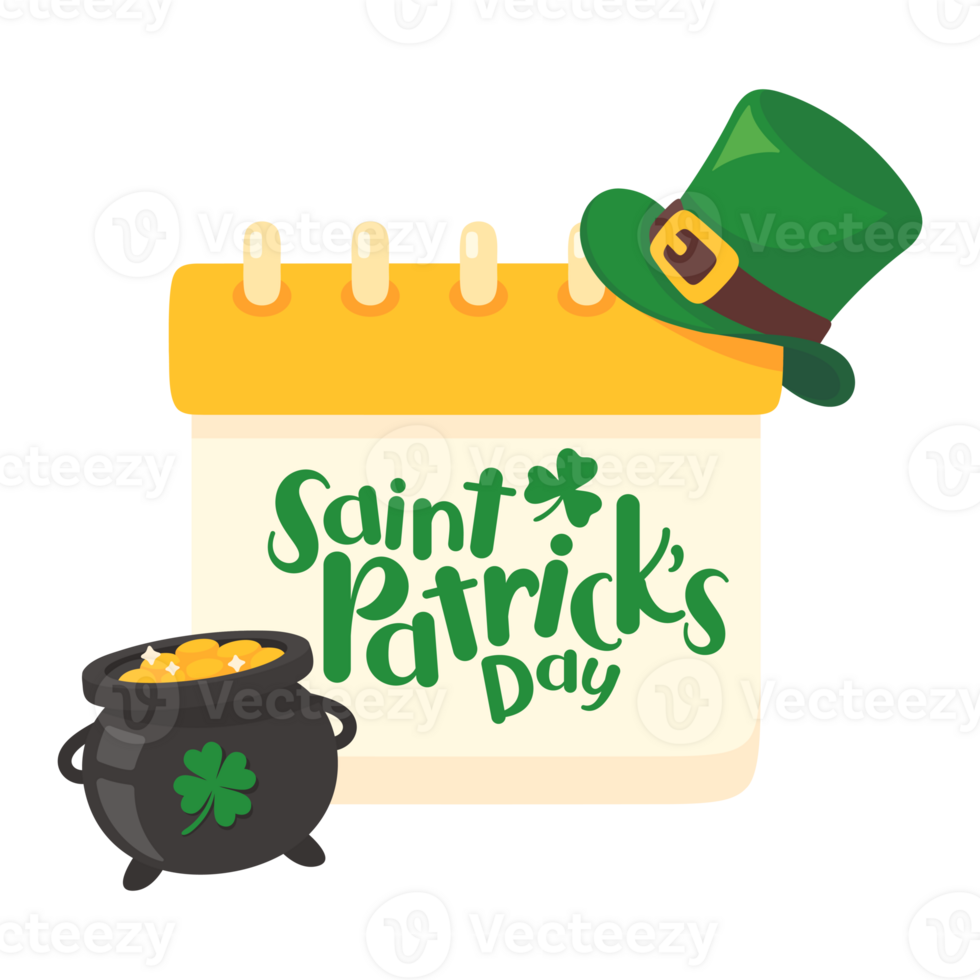 st. patrick's dia calendário decorado com trevo folhas notificação do festival celebrações png