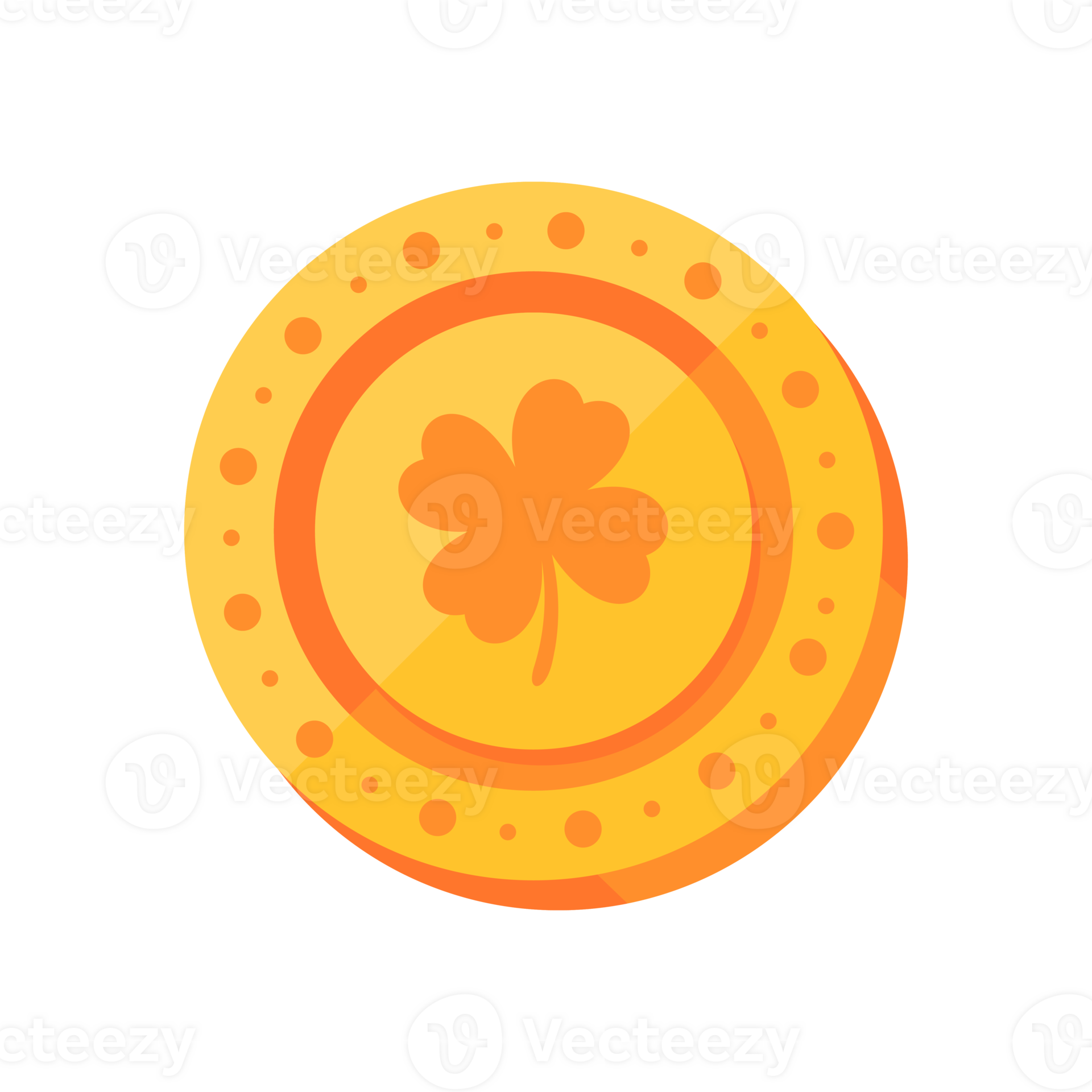 Gold coin with four leaf clover symbol Amulet for good luck in