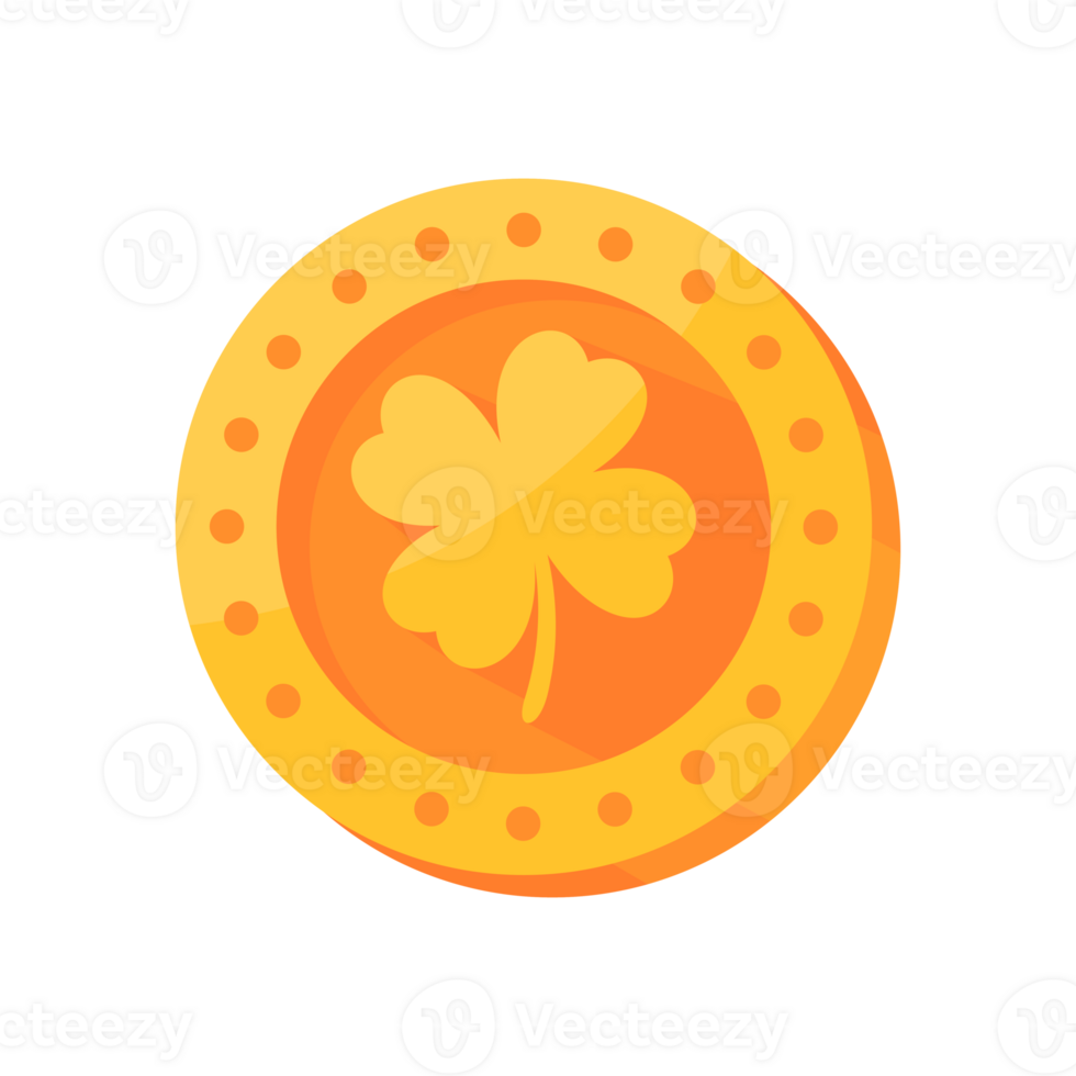 Gold coin with four leaf clover symbol Amulet for good luck in investing png