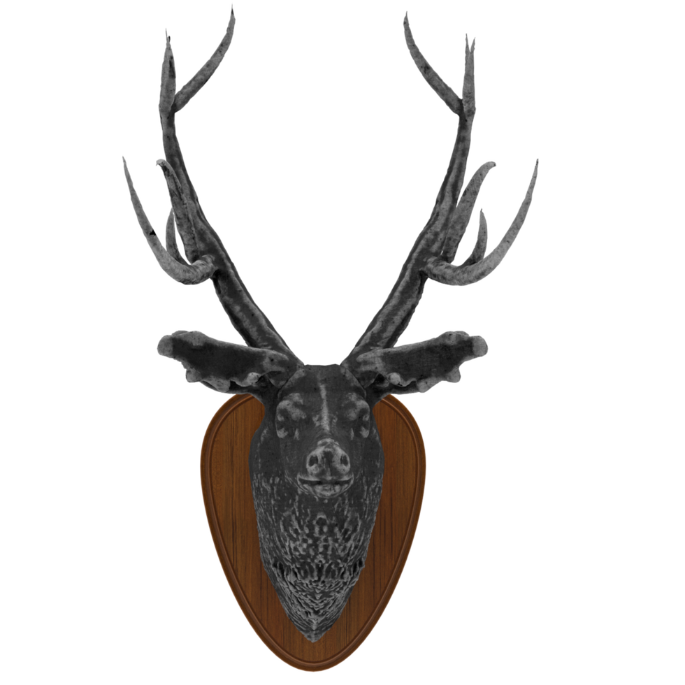 a black and white deer head on a wooden wall png