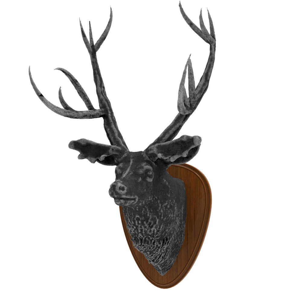 ein schwarz und Weiß Hirsch Kopf auf ein hölzern Mauer png