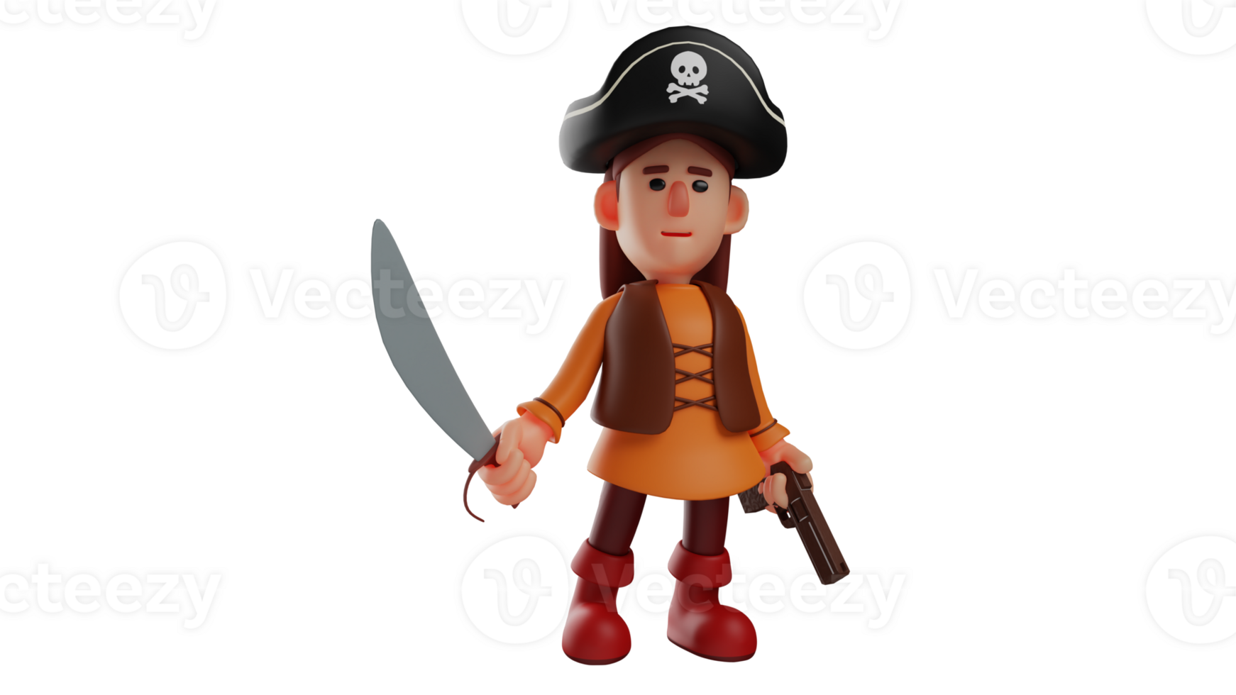 3D illustration. Pirate 3D Cartoon Character. The little pirate holds a long sword as a weapon to sail the seas. The pirate just stood and watched his surroundings. 3D cartoon character png