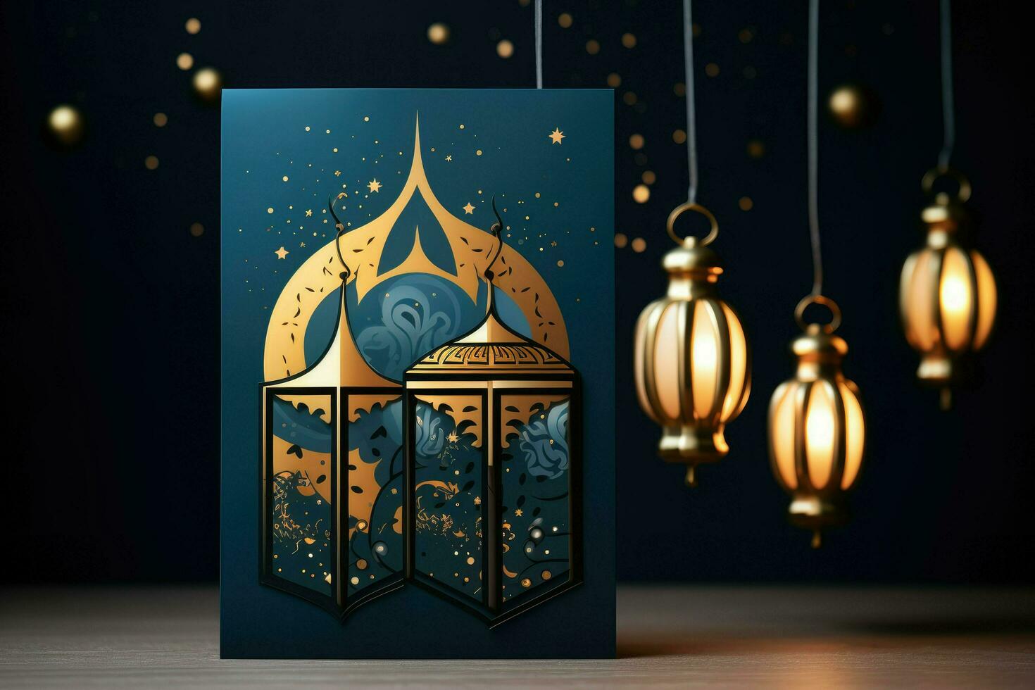 AI generated Ramadan Kareem Arabic lantern greeting card Ai generated photo