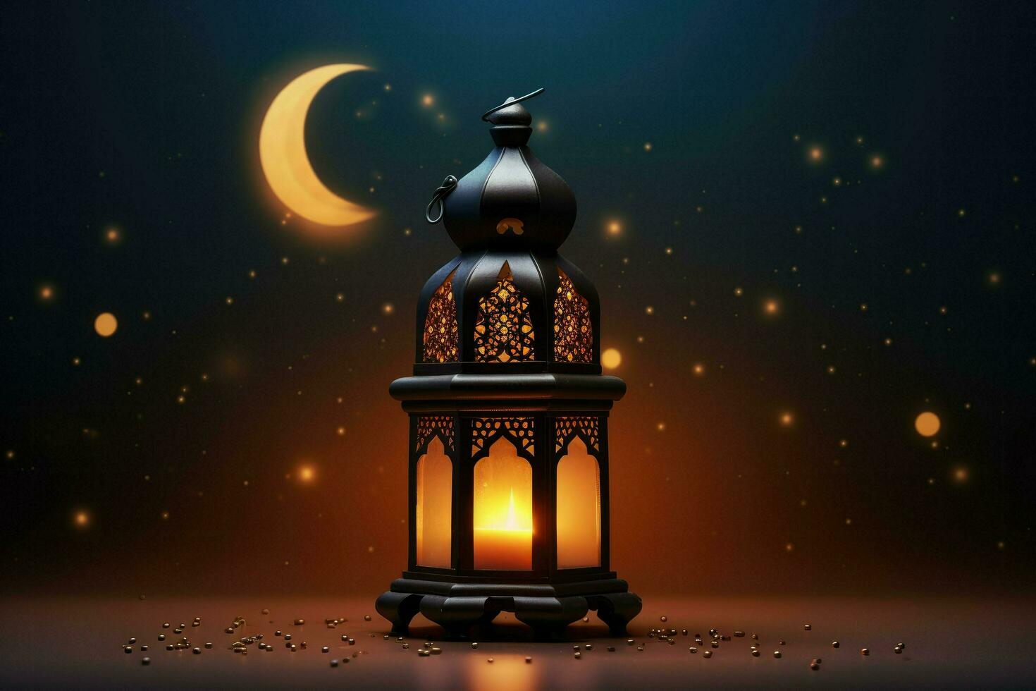 AI generated Ramadan Kareem Arabic lantern greeting card Ai generated photo