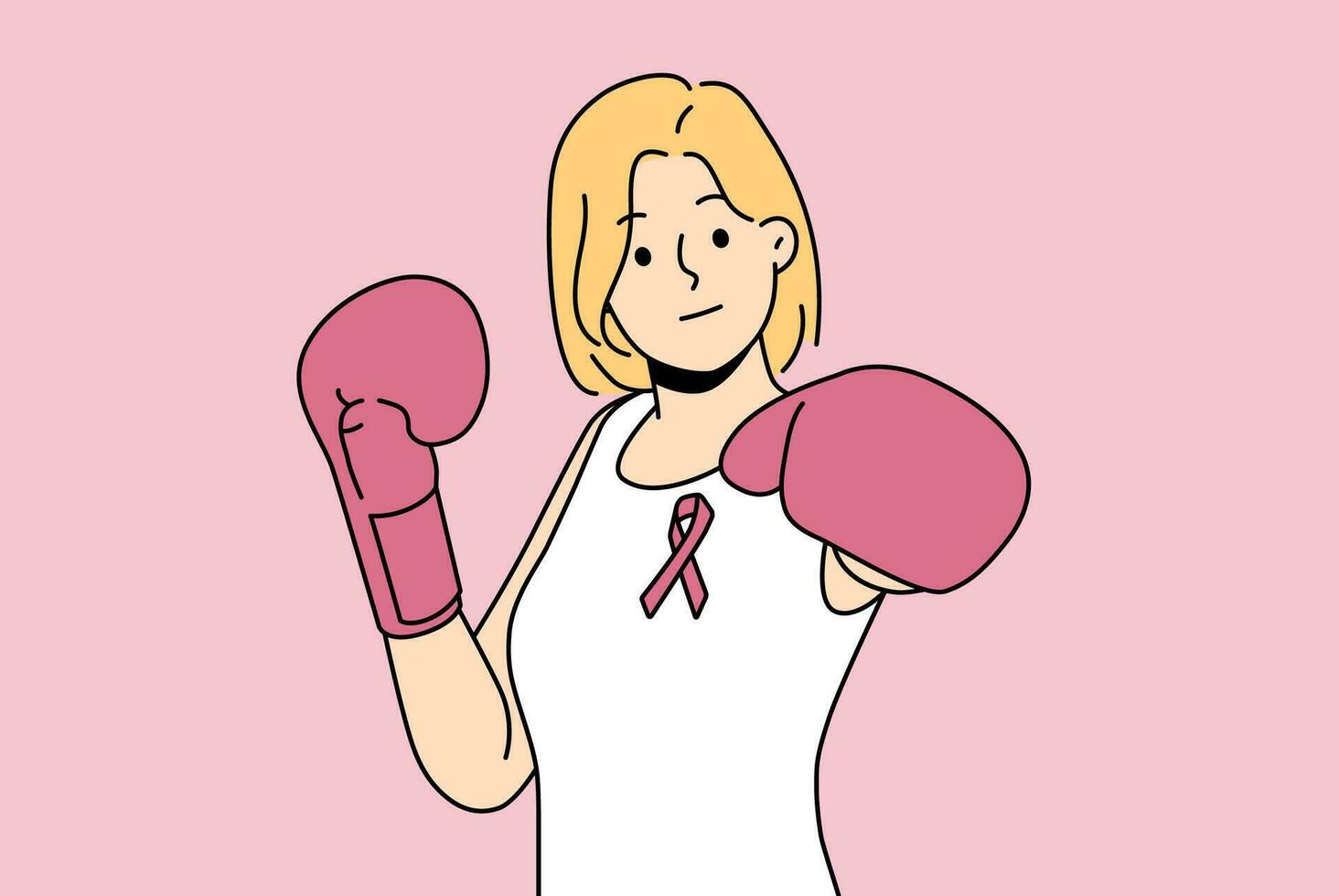 Woman fights cancerous tumor using boxing gloves and resisting development breast cancer vector