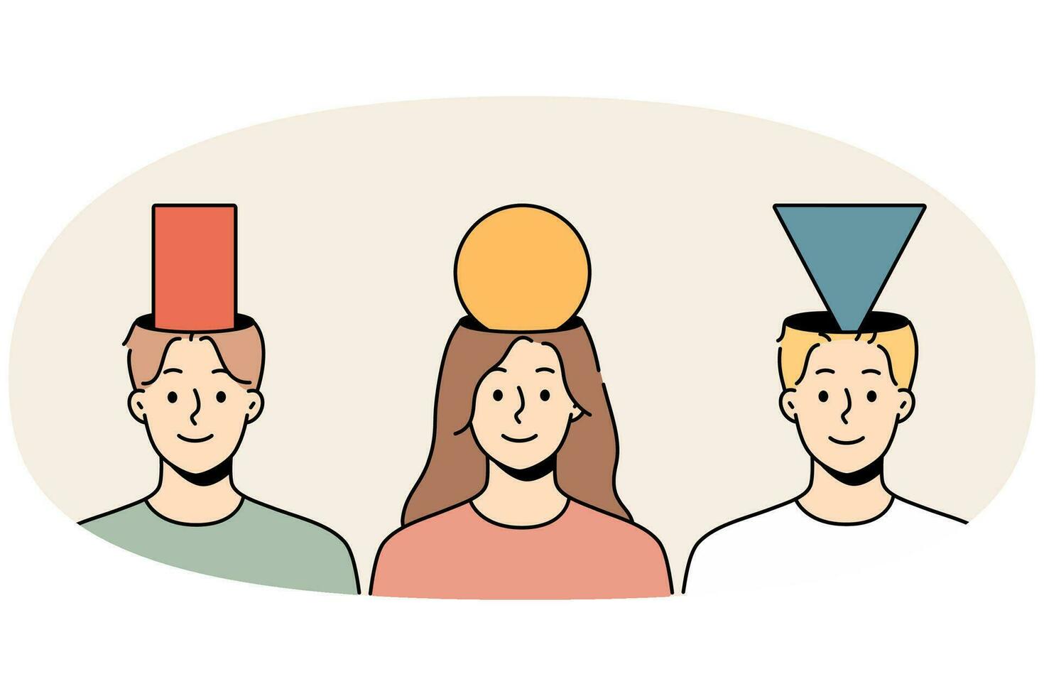 Diverse people with geometric figures in heads vector