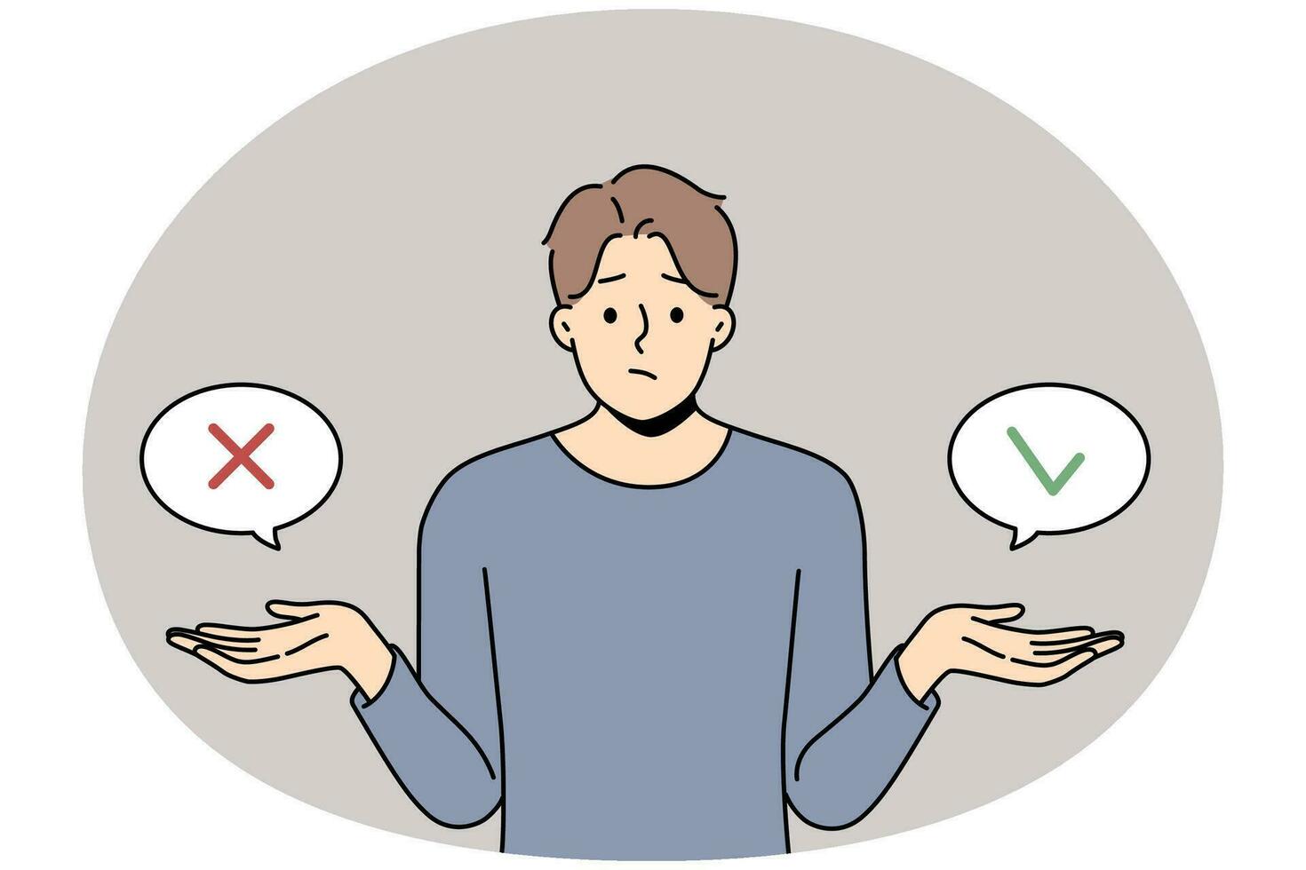 Confused man doubt about decision making vector