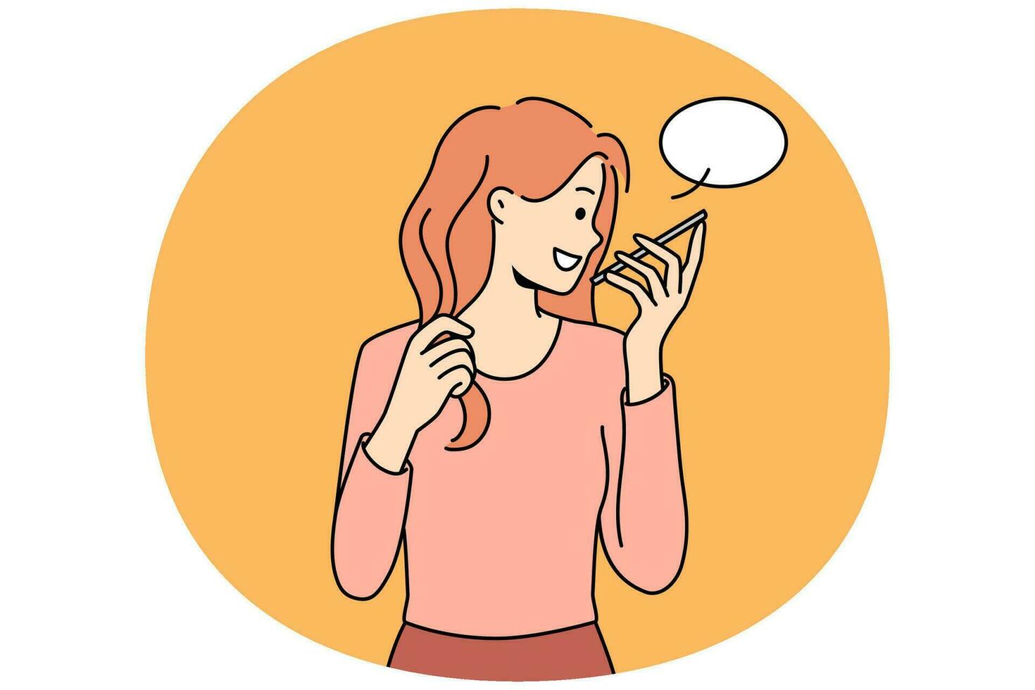 Smiling woman talk on cellphone on speaker vector