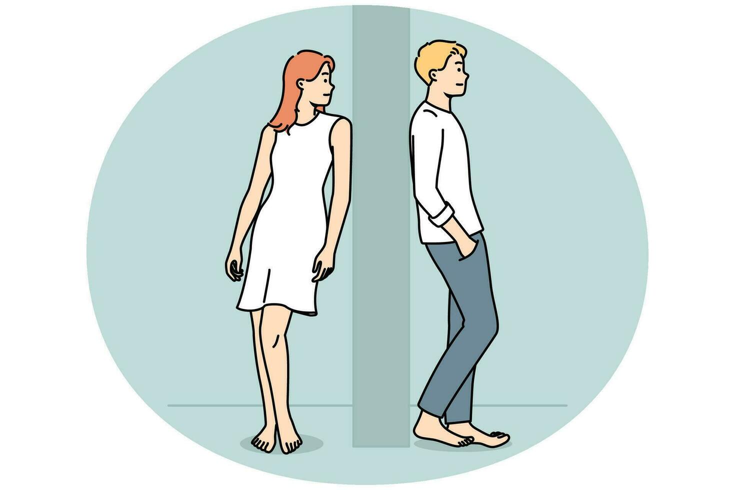 Man and woman separated by wall vector