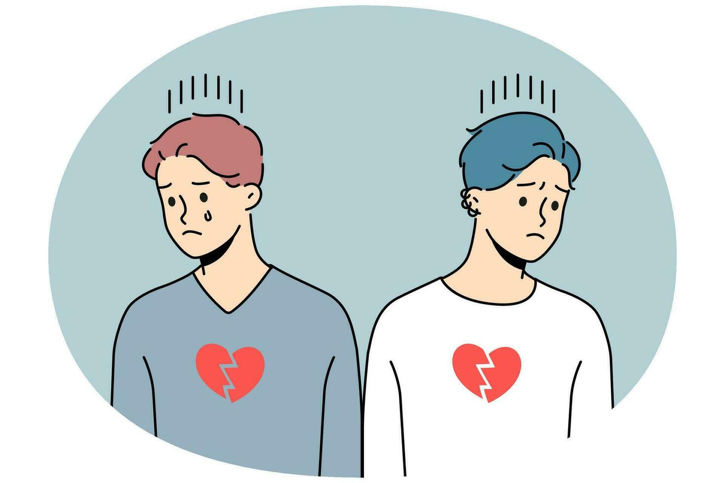 Unhappy homosexual couple suffer from broken hearts vector