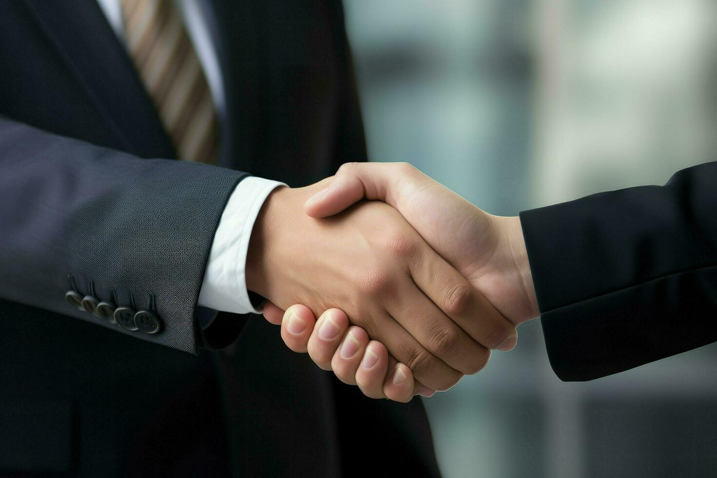AI generated Business people shake hands , Close up of business people shaking hands Ai generated photo