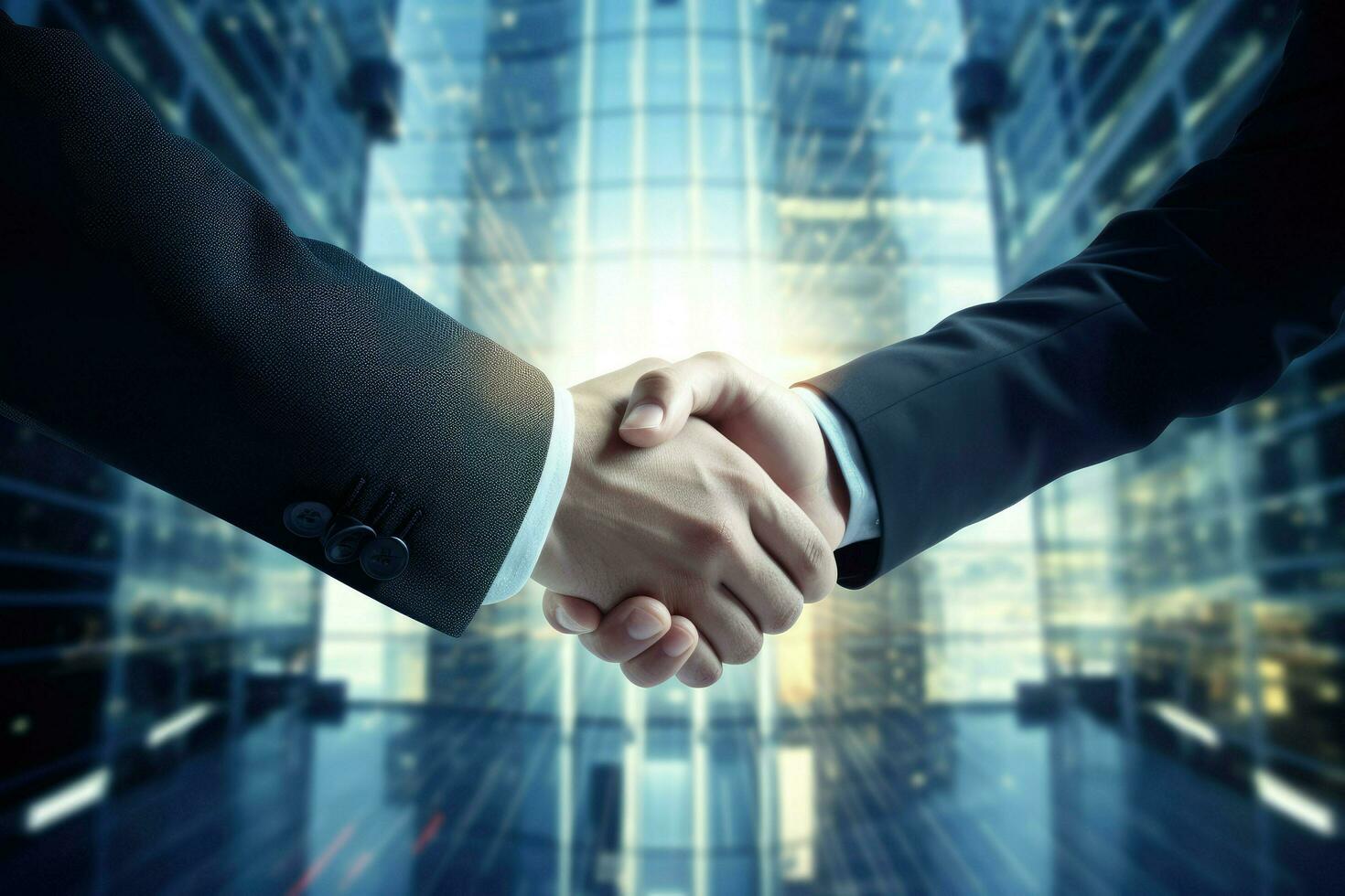 AI generated Business people shake hands , Close up of business people shaking hands Ai generated photo