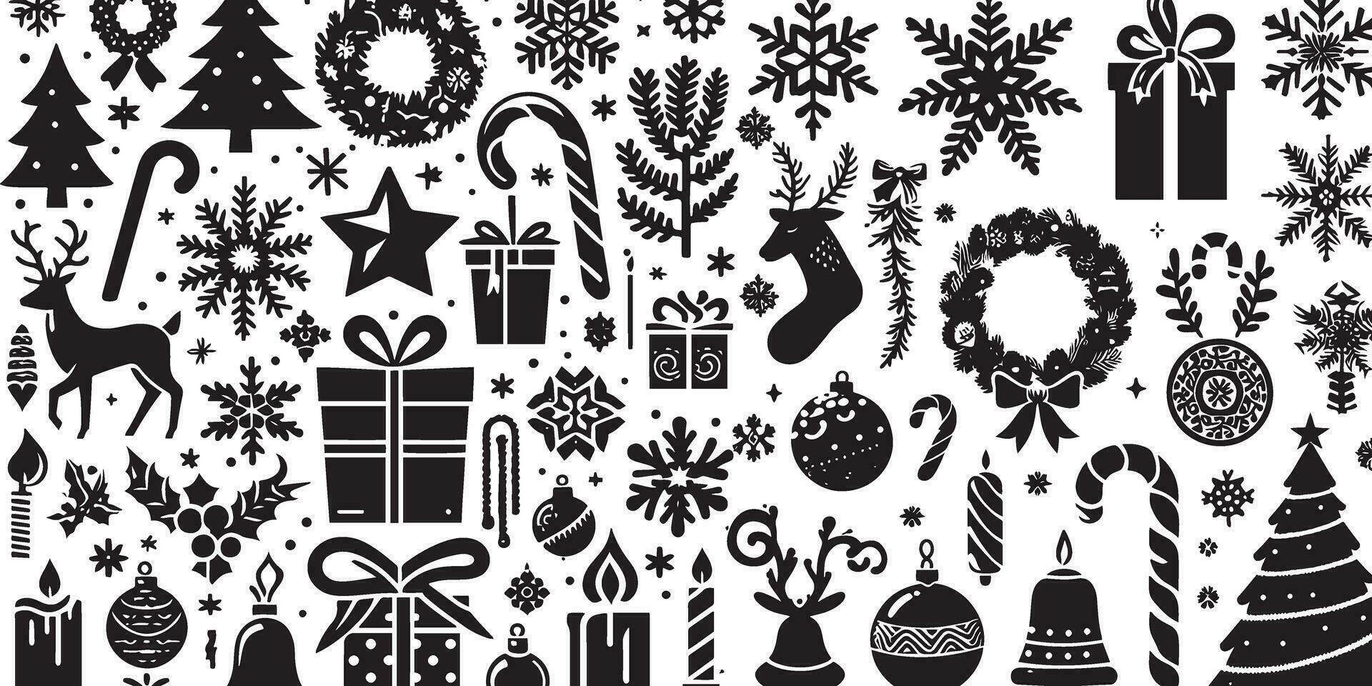 Set of Christmas design elements vector silhouette