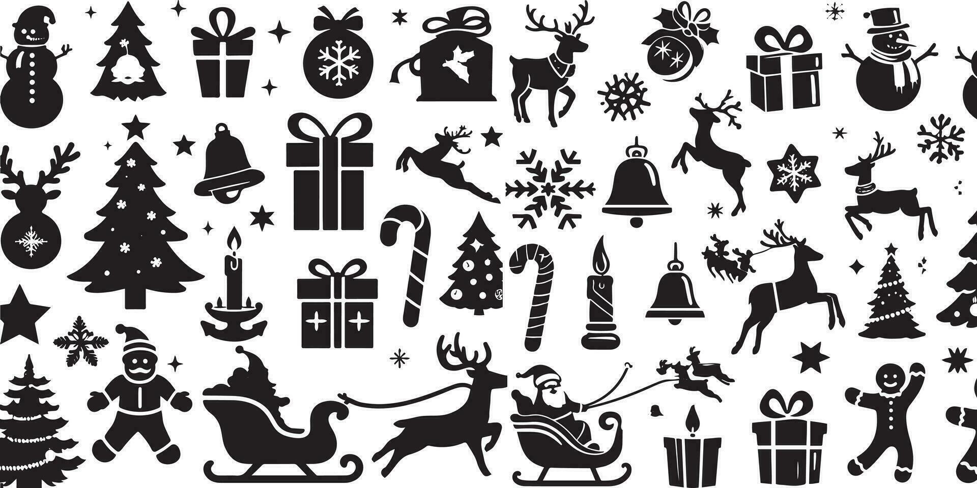 Set of Christmas design elements vector silhouette