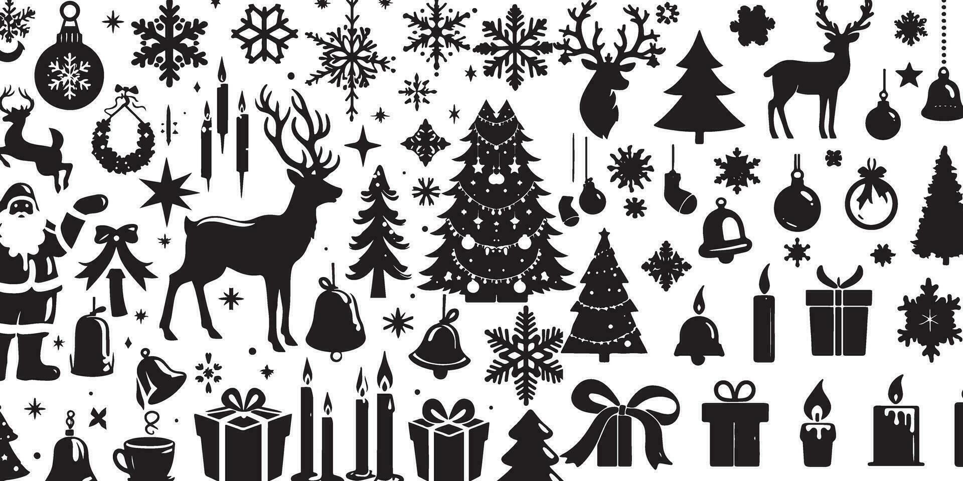 Set of Christmas design elements vector silhouette