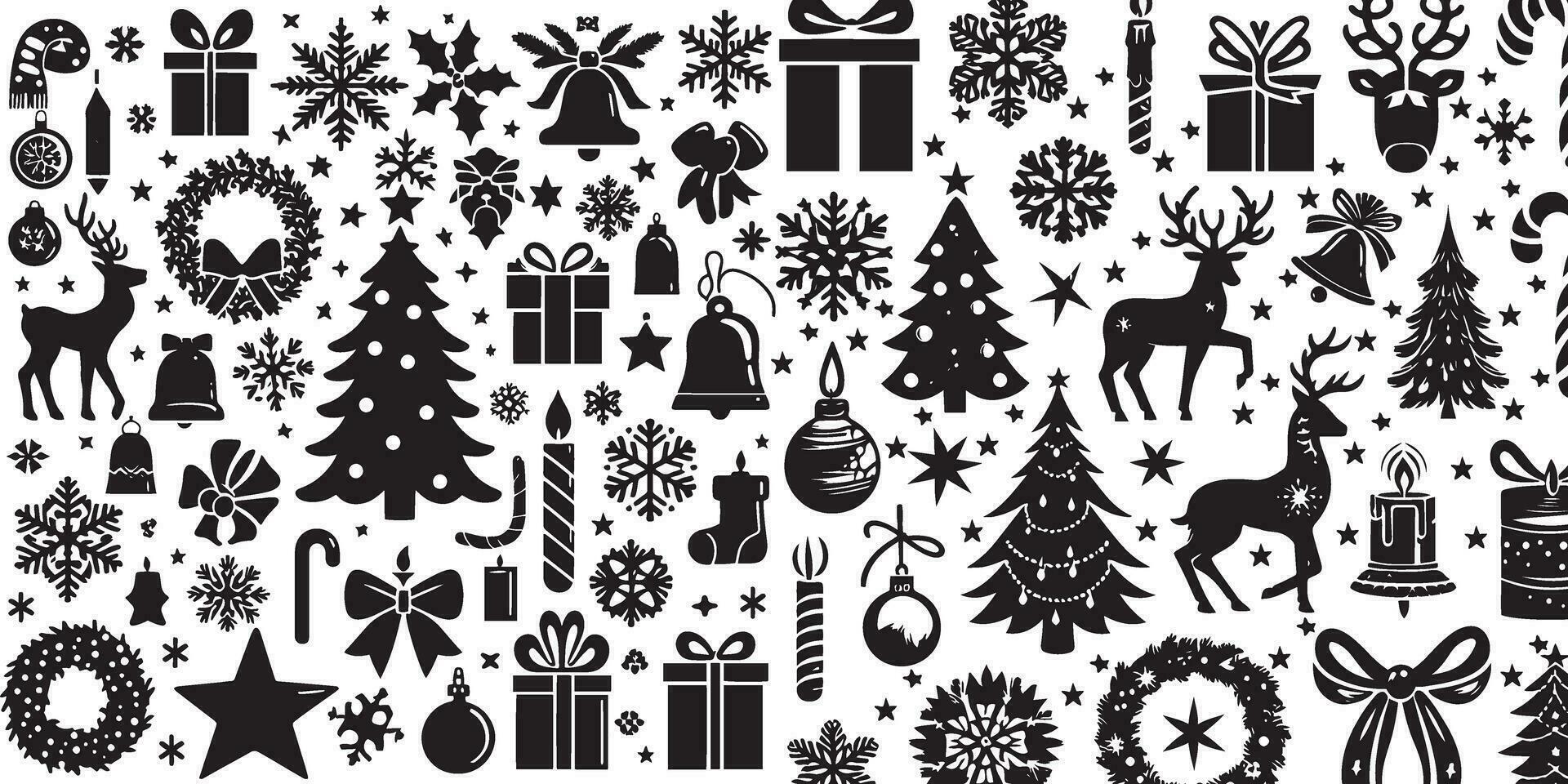 Set of Christmas design elements vector silhouette