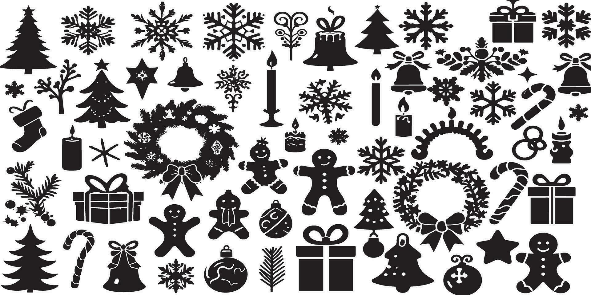 Set of Christmas design elements vector silhouette