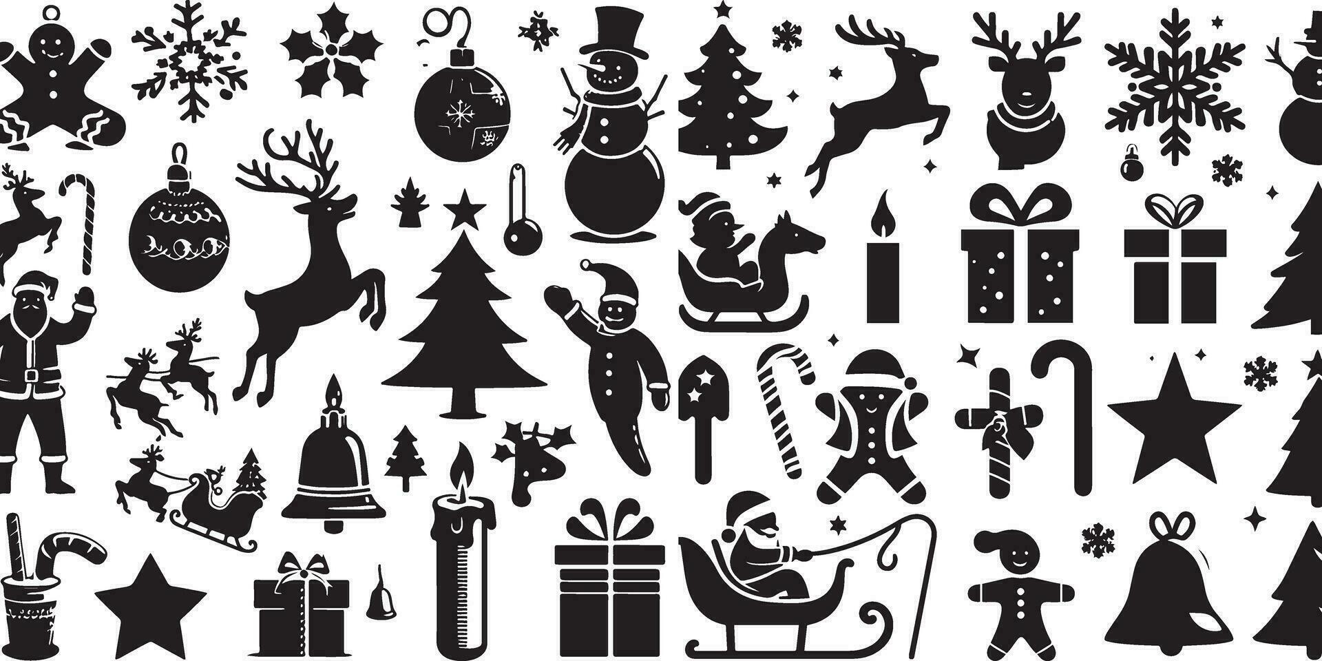 Set of Christmas design elements vector silhouette