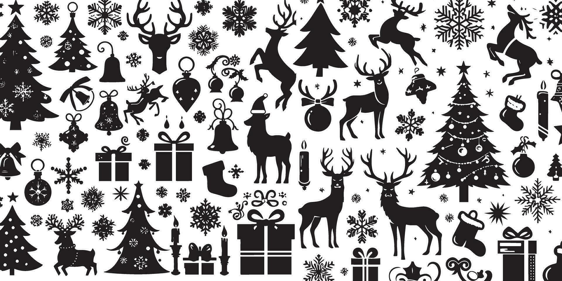 Set of Christmas design elements vector silhouette