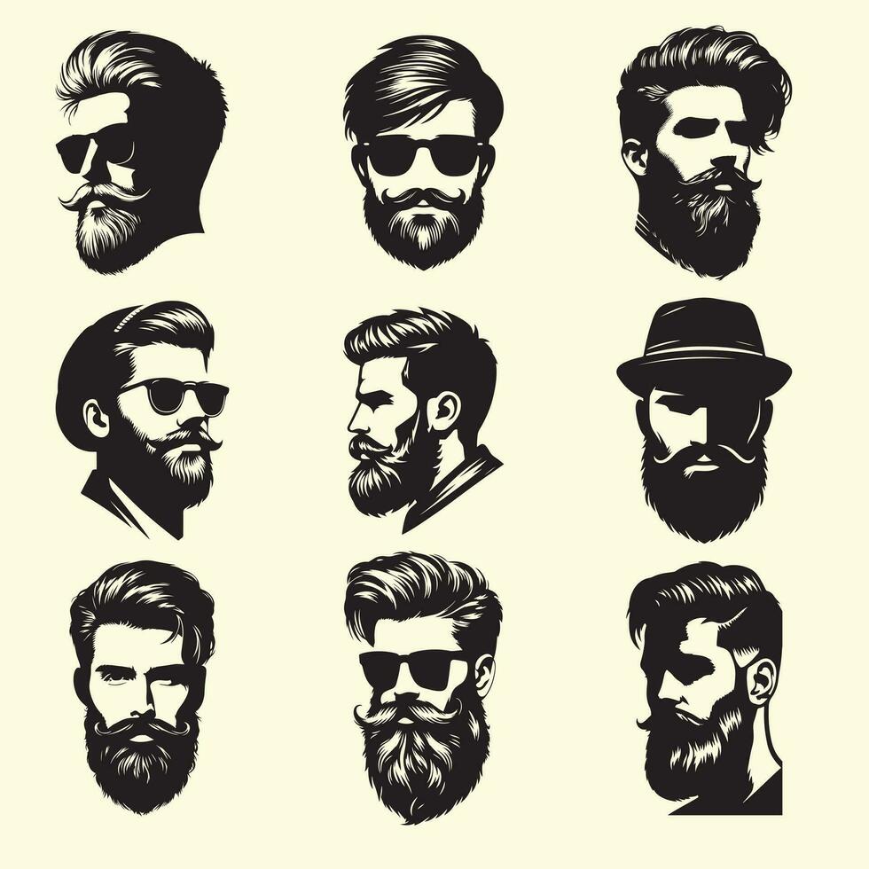 Bearded man's face hipster character fashion silhouette avatar vector