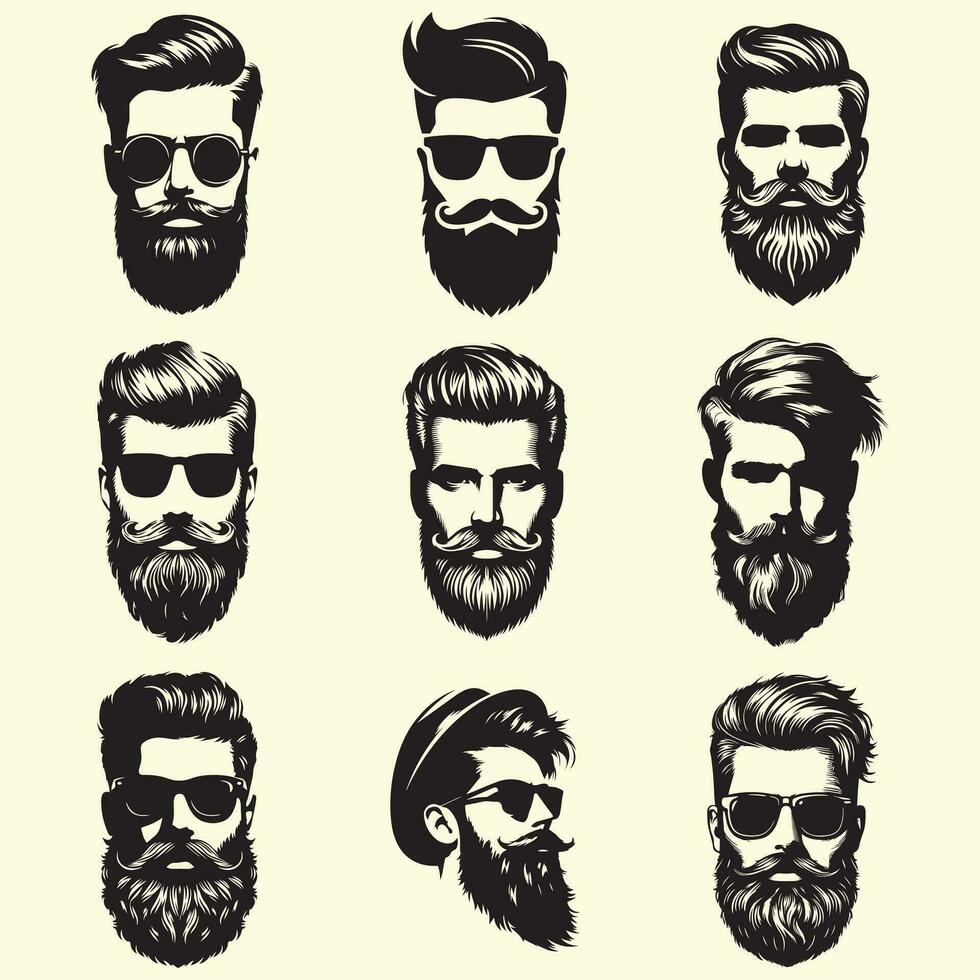 barbado del hombre cara hipster personaje Moda silueta avatar vector