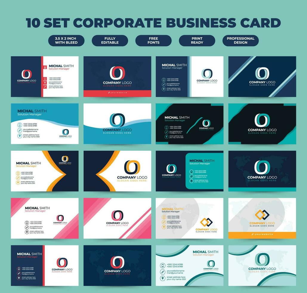 10 set Creative modern clean and simple corporate business card template design vector