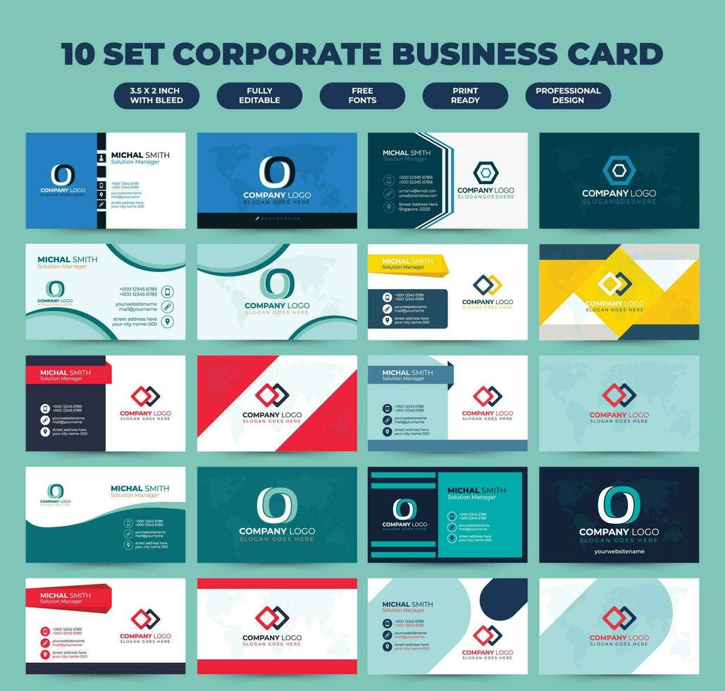 10 set Creative modern clean and simple corporate business card template design vector