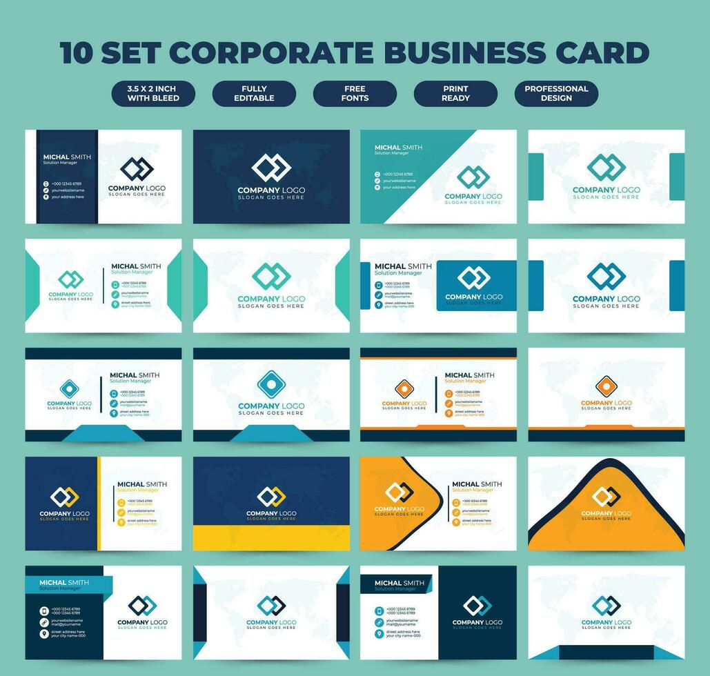 10 conjunto creativo moderno limpiar y sencillo corporativo negocio tarjeta modelo diseño vector