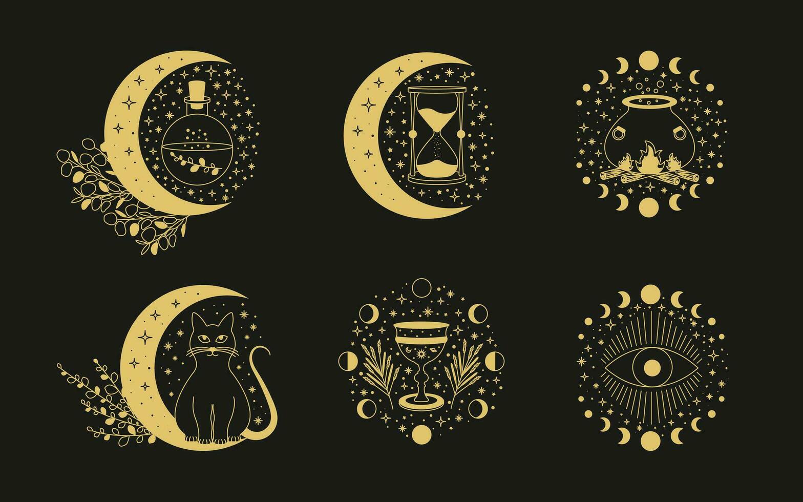 celestial místico Luna colecciones magia y esotérico vector ilustraciones.