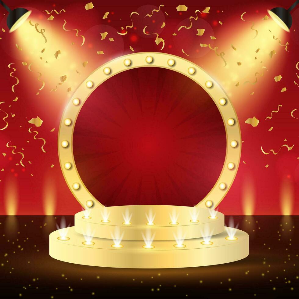 Podium. 3d retro podium for show, award, theatre, circus, cinema. Scene, pedestal, stage, studio or room. vector