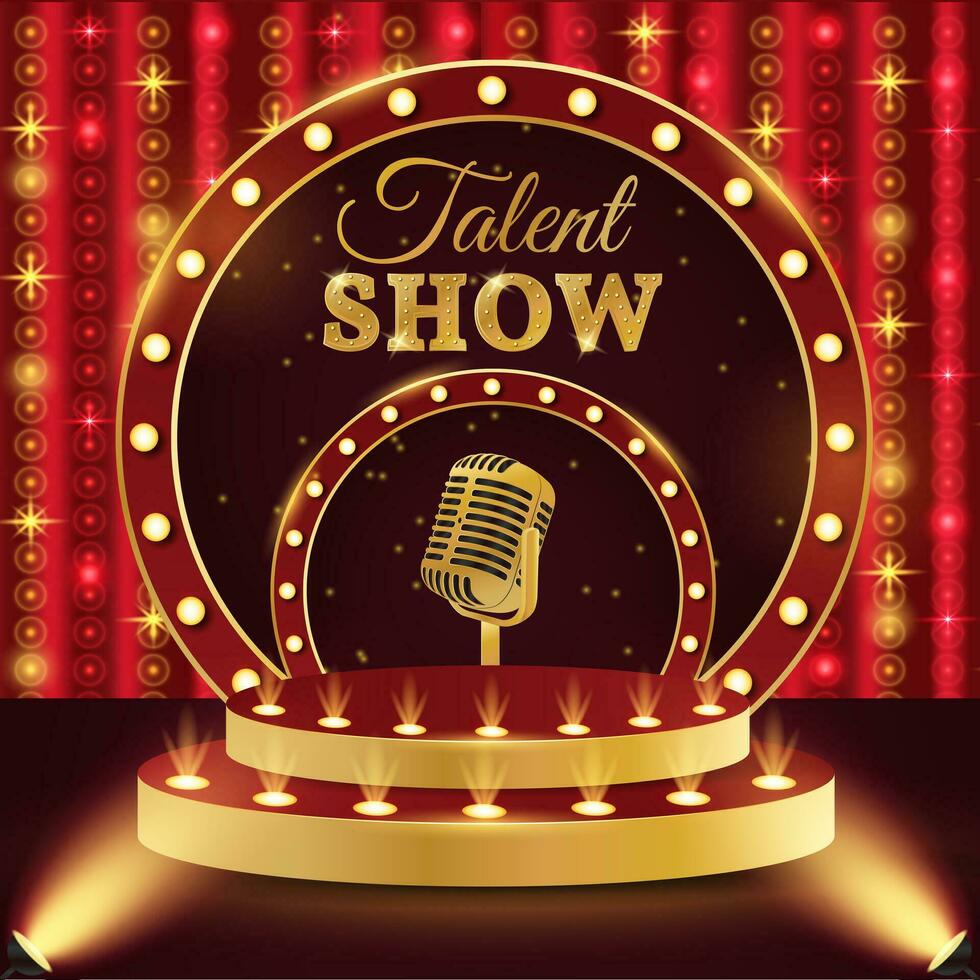 Show talent podium. 3d retro talent show podium with microphone. Show scene, stage, studio or room. vector