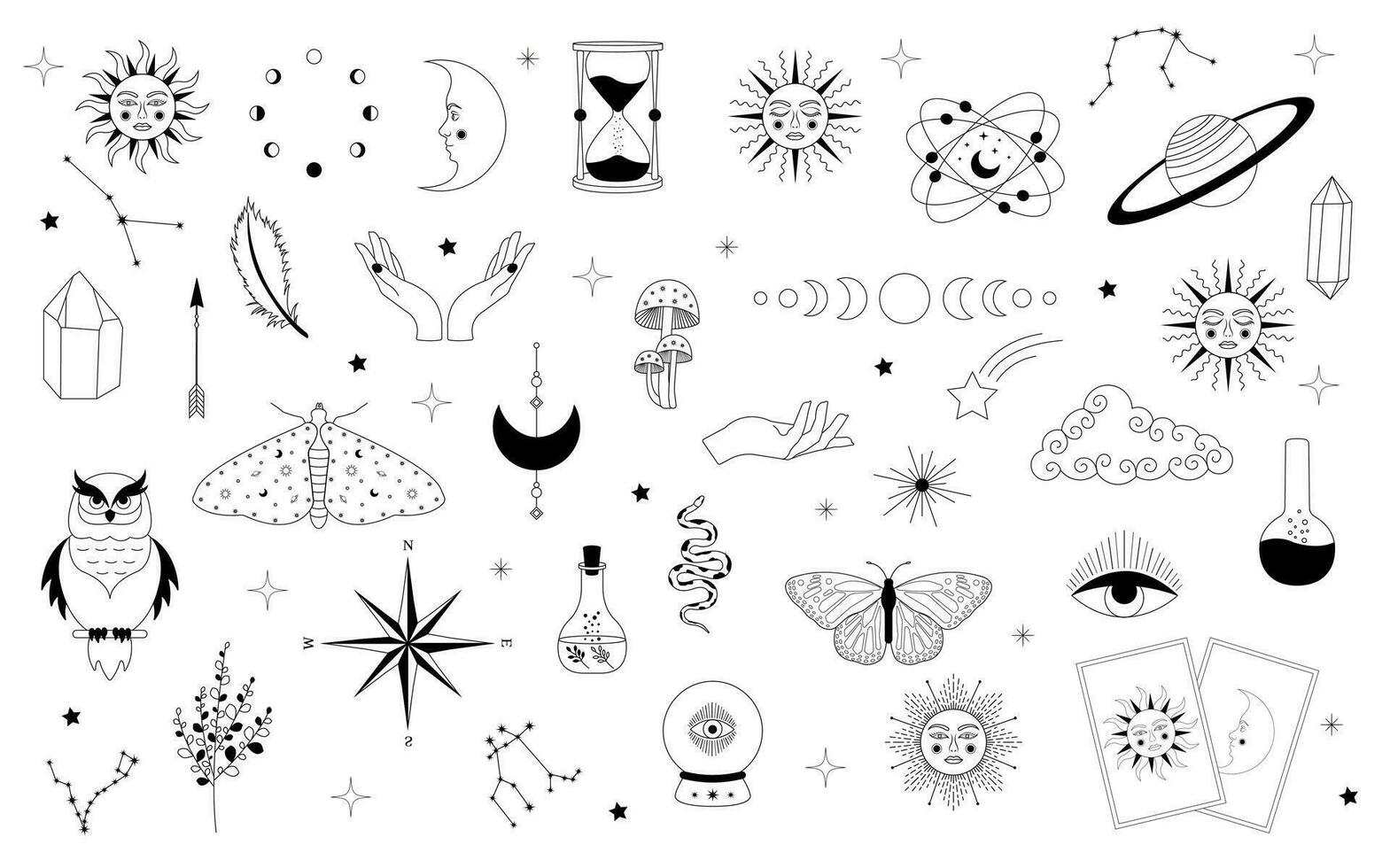 Celestial mystical astrology. Set of celestial mystic and magic occult elements. Celestial and esoteric elements for astrology. vector
