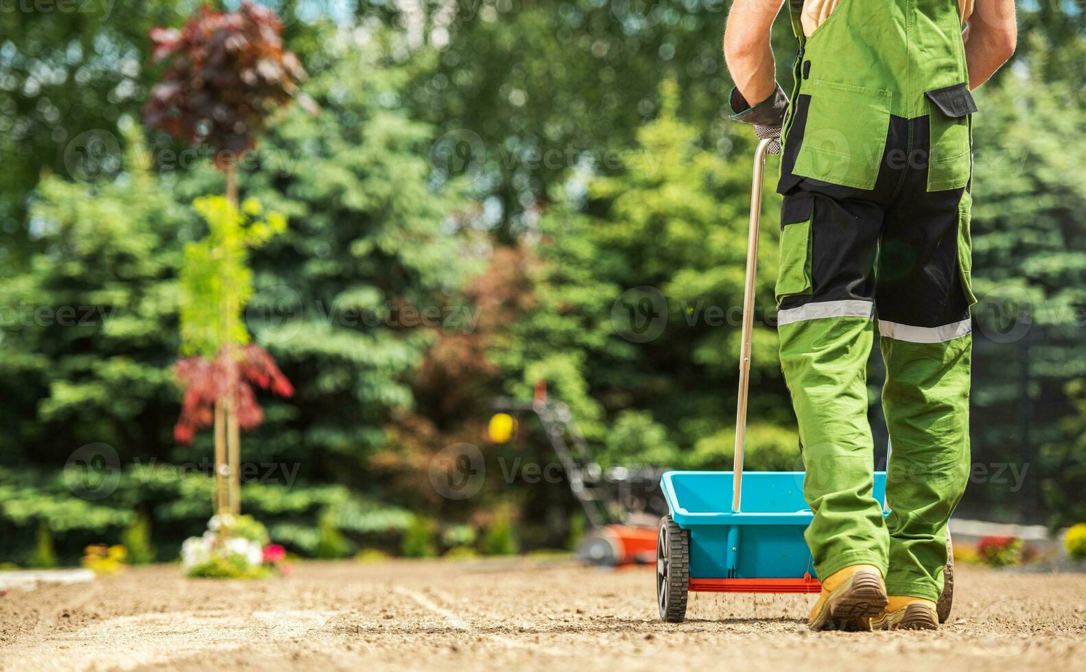 Landscaper Grass Seeding Using Manual Seed Distributor photo