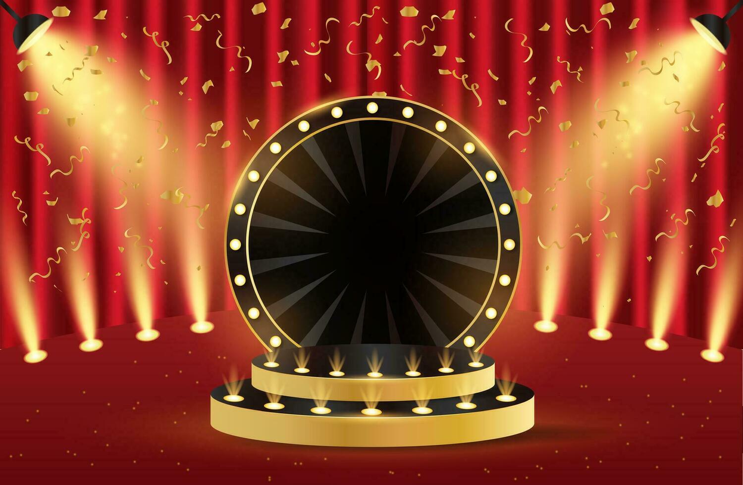 Podium. 3d retro podium for show, award, theatre, circus, cinema. Scene, pedestal, stage, studio or room. vector