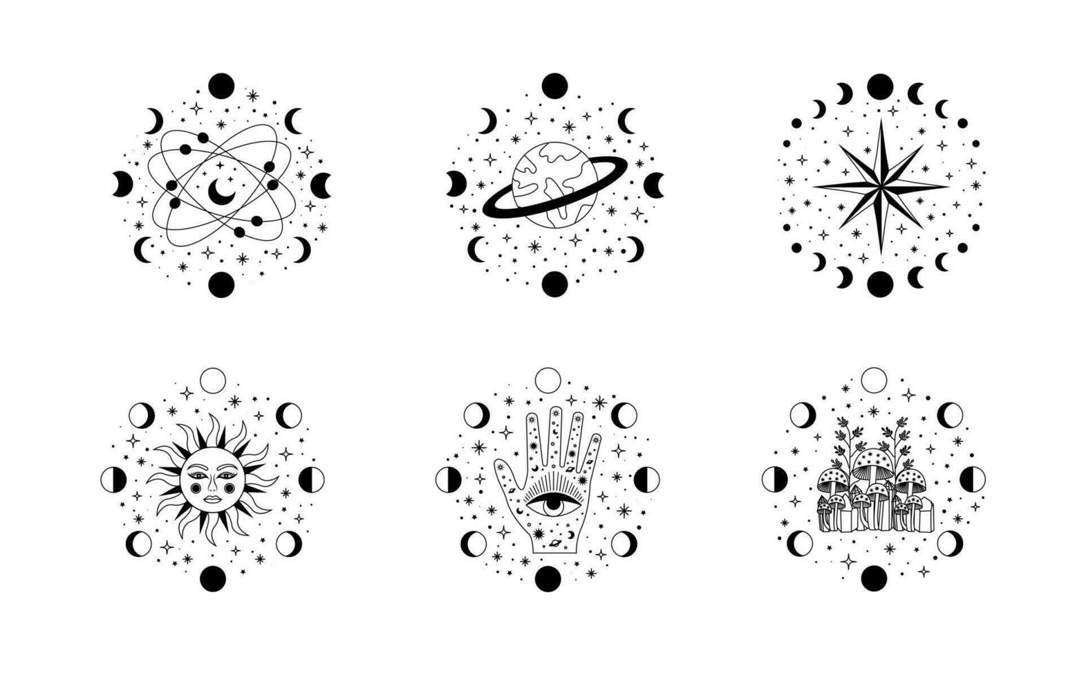 Celestial mystical moon collections. Magic and esotericl vector illustrations.