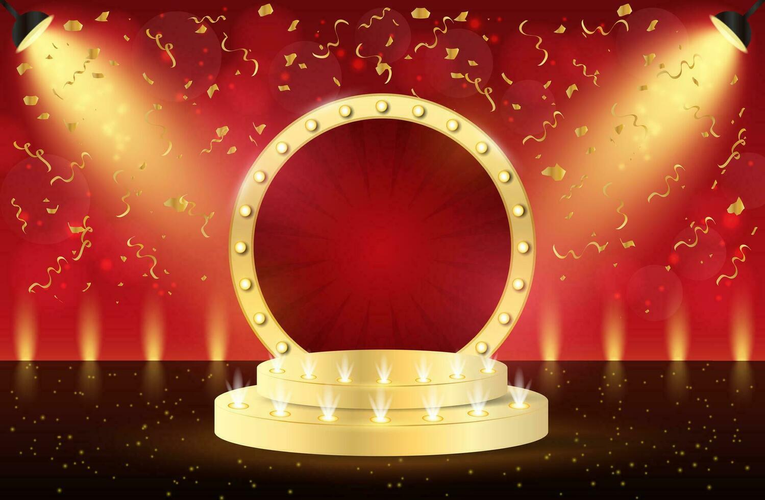 Podium. 3d retro podium for show, award, theatre, circus, cinema. Scene, pedestal, stage, studio or room. vector