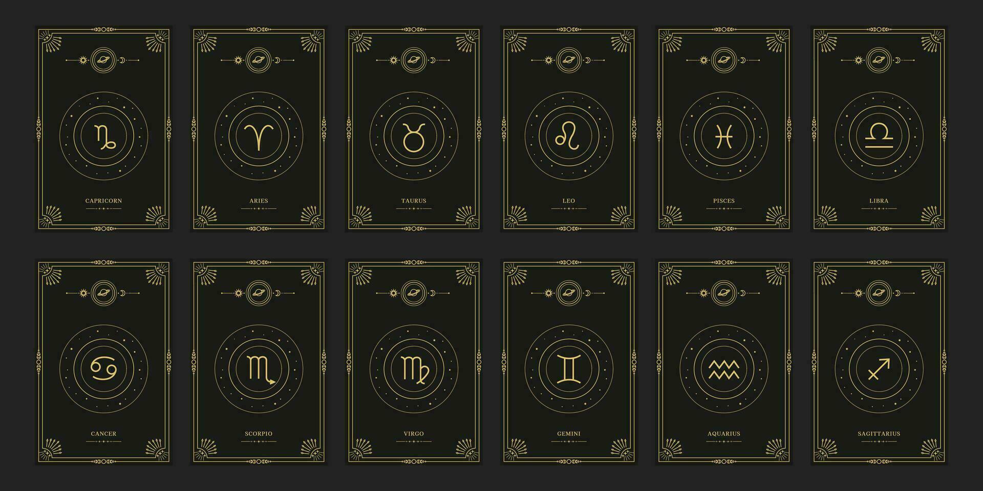 Zodiac astrology horoscope set. Celestial mystical zodiacal horoscope templates for logo, poster or card. vector