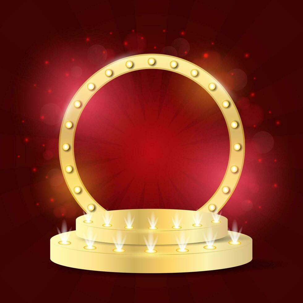 Podium. 3d retro podium for show, award, theatre, circus, cinema. Scene, pedestal, stage, studio or room. vector