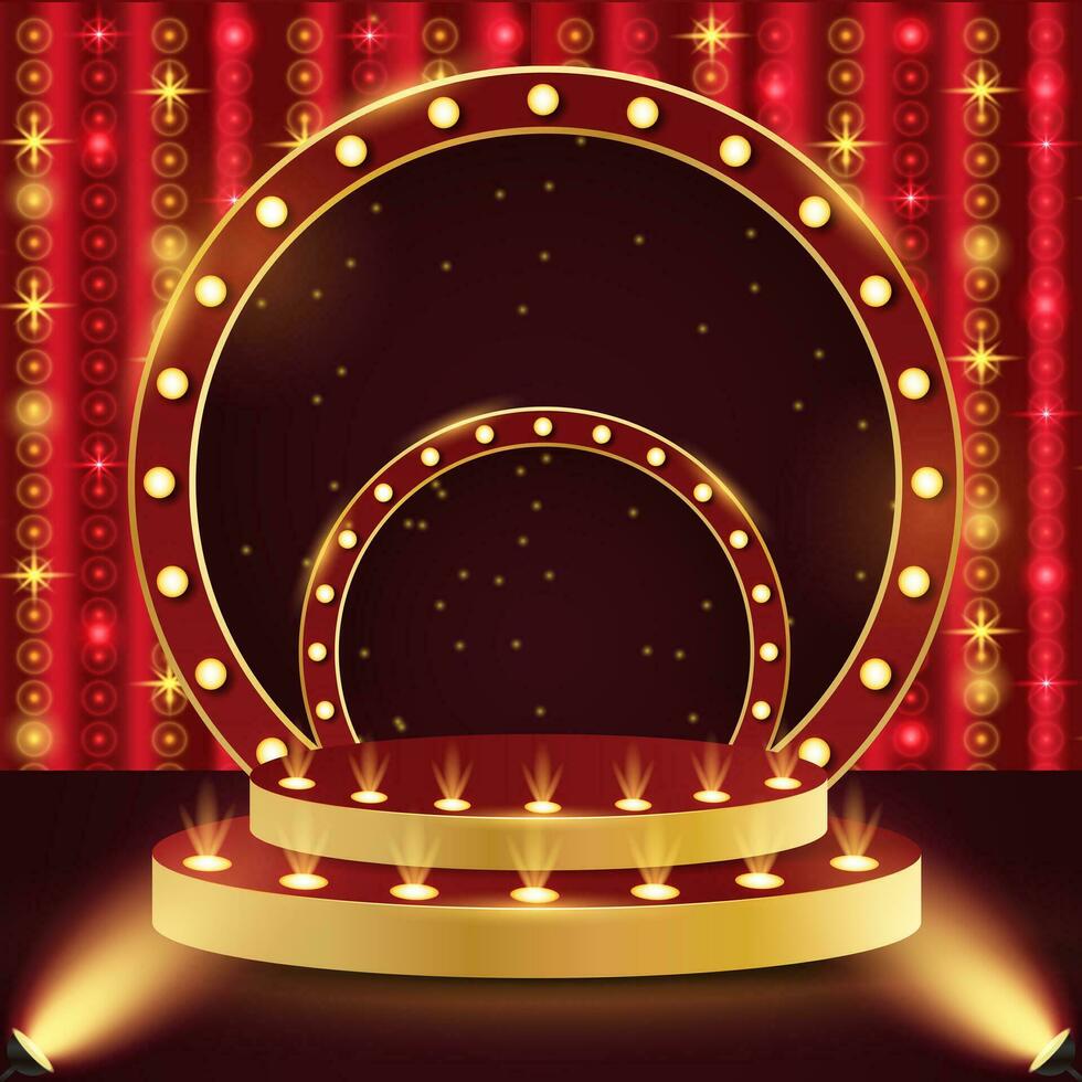 Podium. 3d retro podium for show, award, theatre, circus, cinema. Scene, pedestal, stage, studio or room. vector