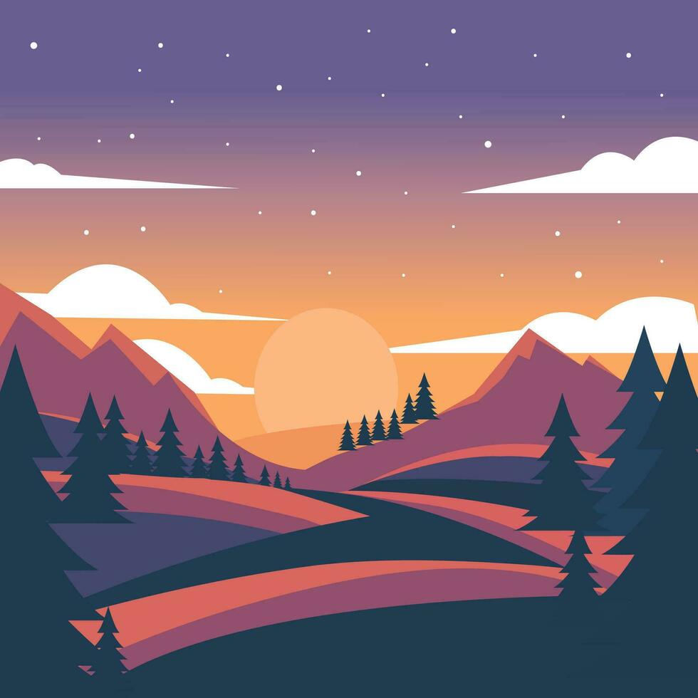 Adventure mountain sunset illustration vector